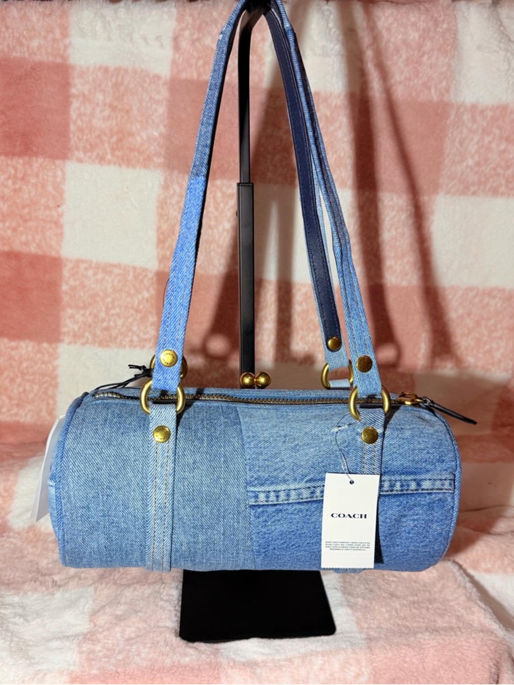 COACH Denim Kisslock Barrel bag 28 in gold hardware NWT - Picture 4 of 12